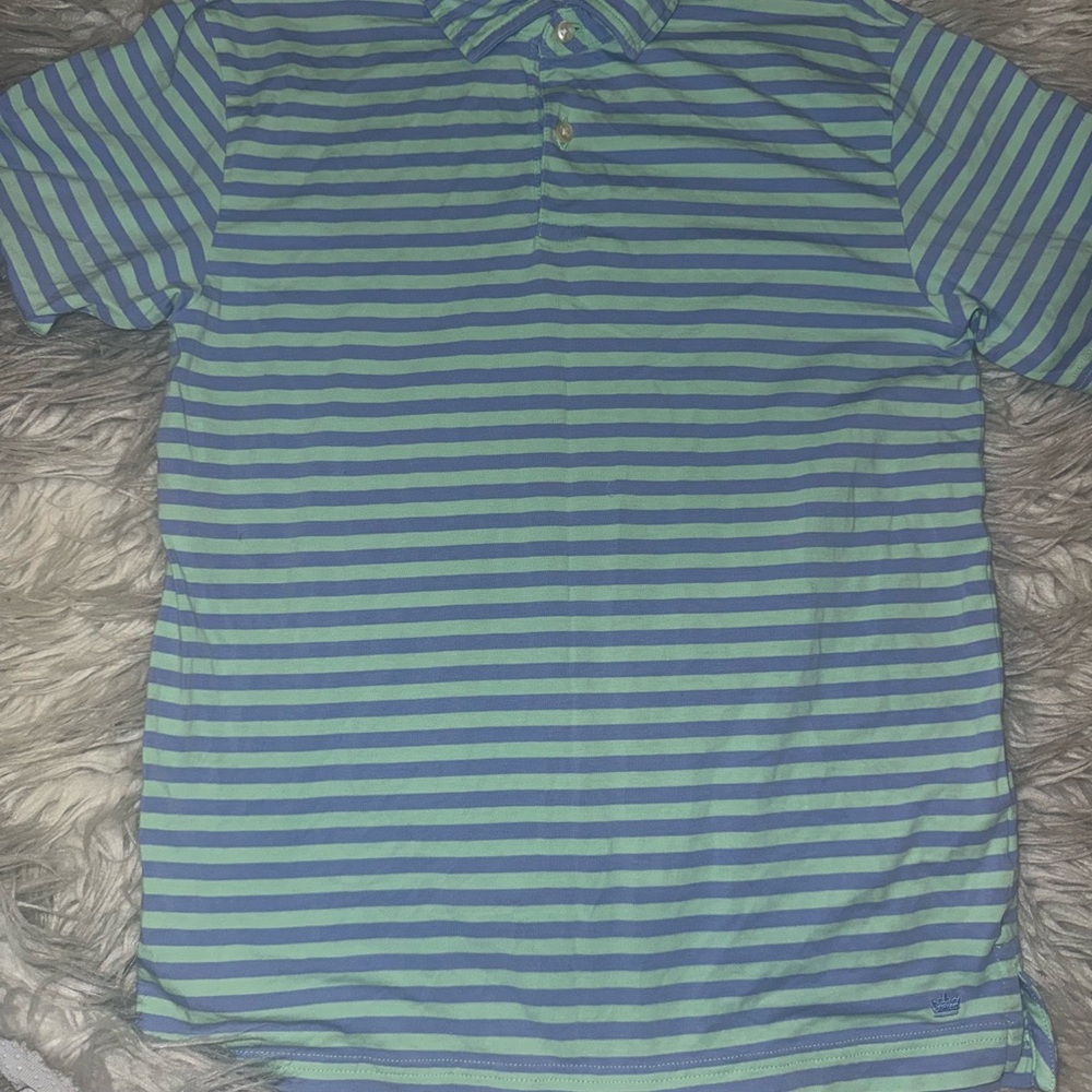 Peter Millar Blue and Green Polo Shirt Striped Cotton Blend